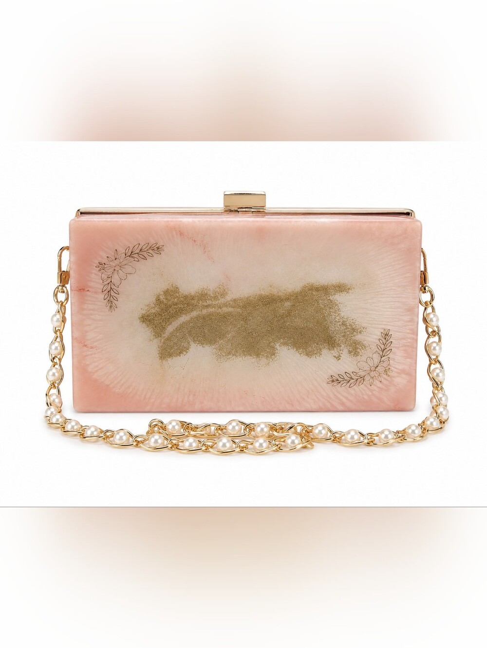 Blush Acrylic Lucite Inspired Blush, Gold & Pearl 1940-1960 Inspired Evening Bag